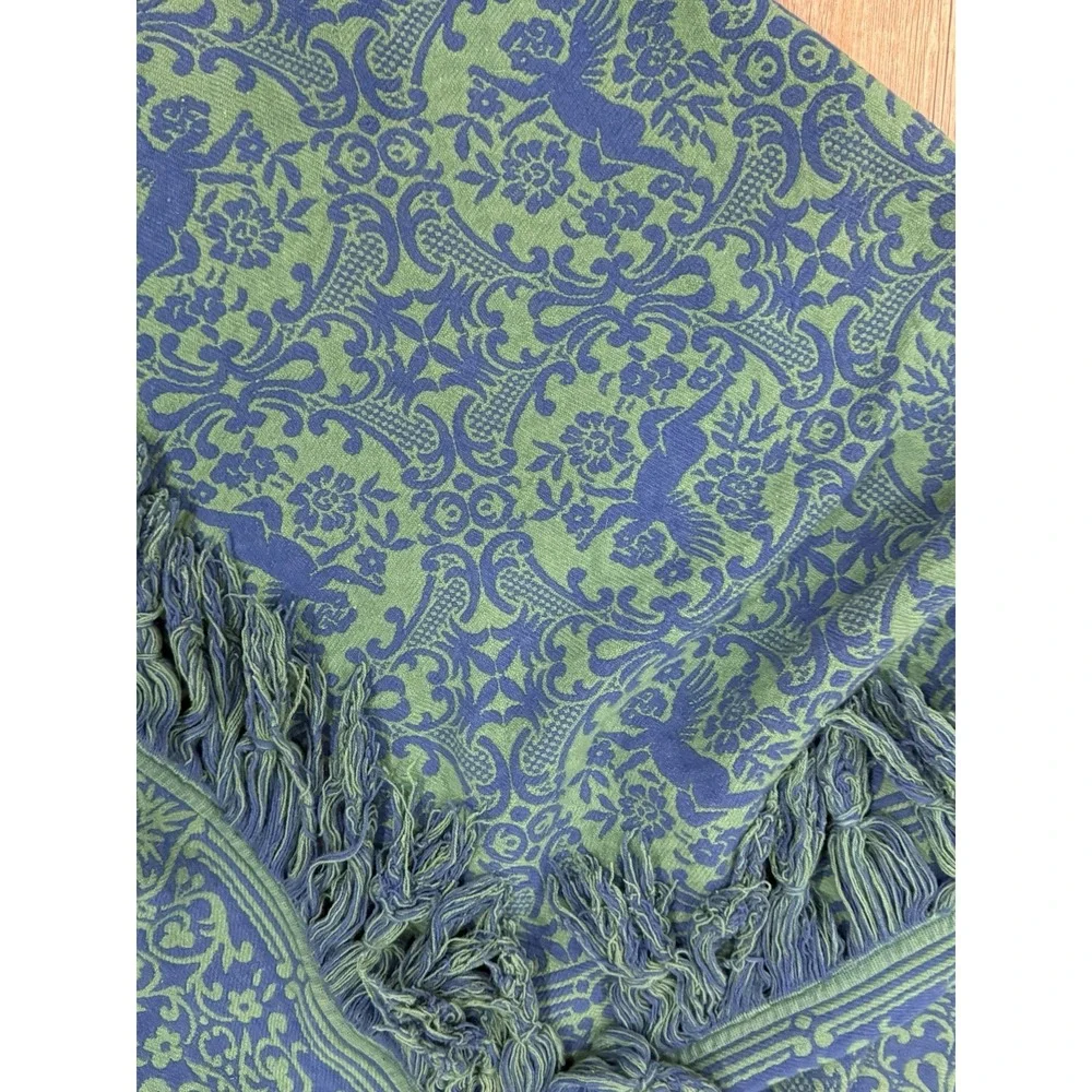 VTG Brentwood Originals MCM Knit Bedspread Green & Blue W/ Cherubs Sz Full